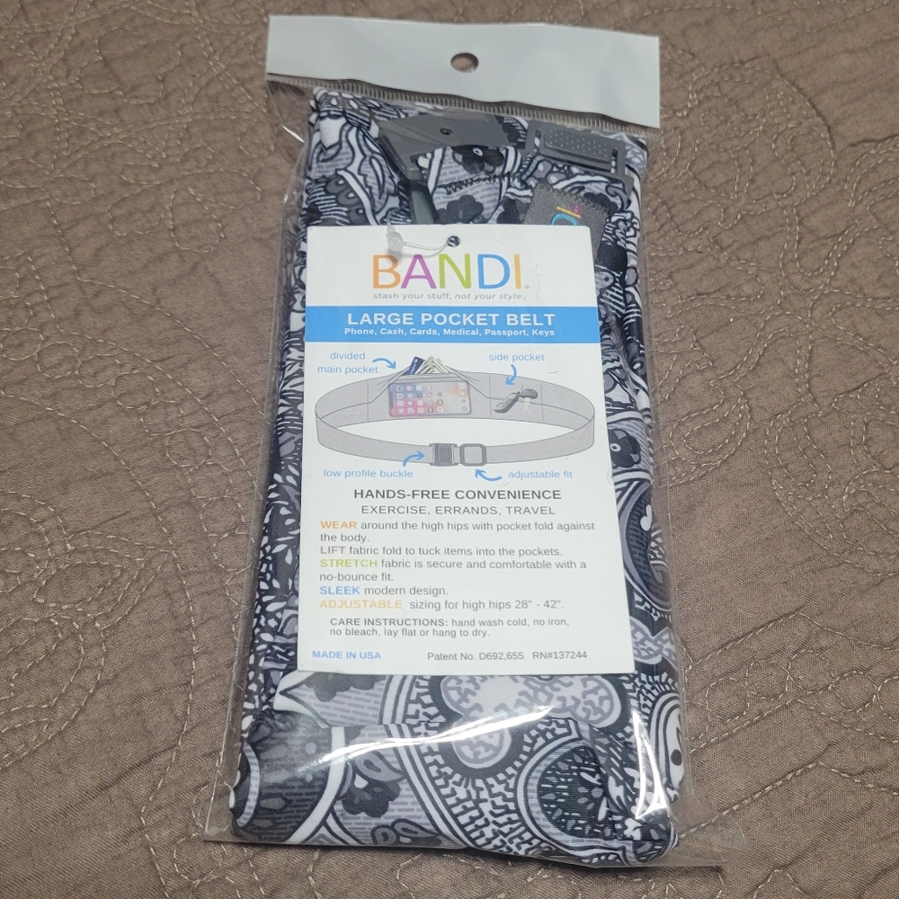 BANDI Classic Pocket Belt, travel belt, black and white, Large  NEW - Picture 10 of 10